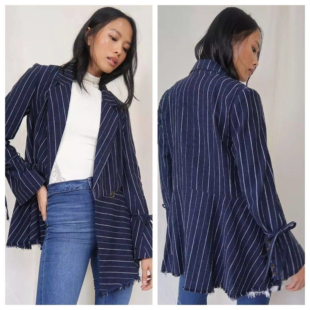 Free People Navy Pinstripe Blazer - Picture 4 of 11